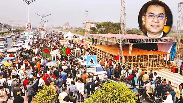 দীর্ঘ নির্বাসন শেষে তারেক রহমানের দেশে ফেরা ঘিরে ঢাকামুখী জনস্রোত