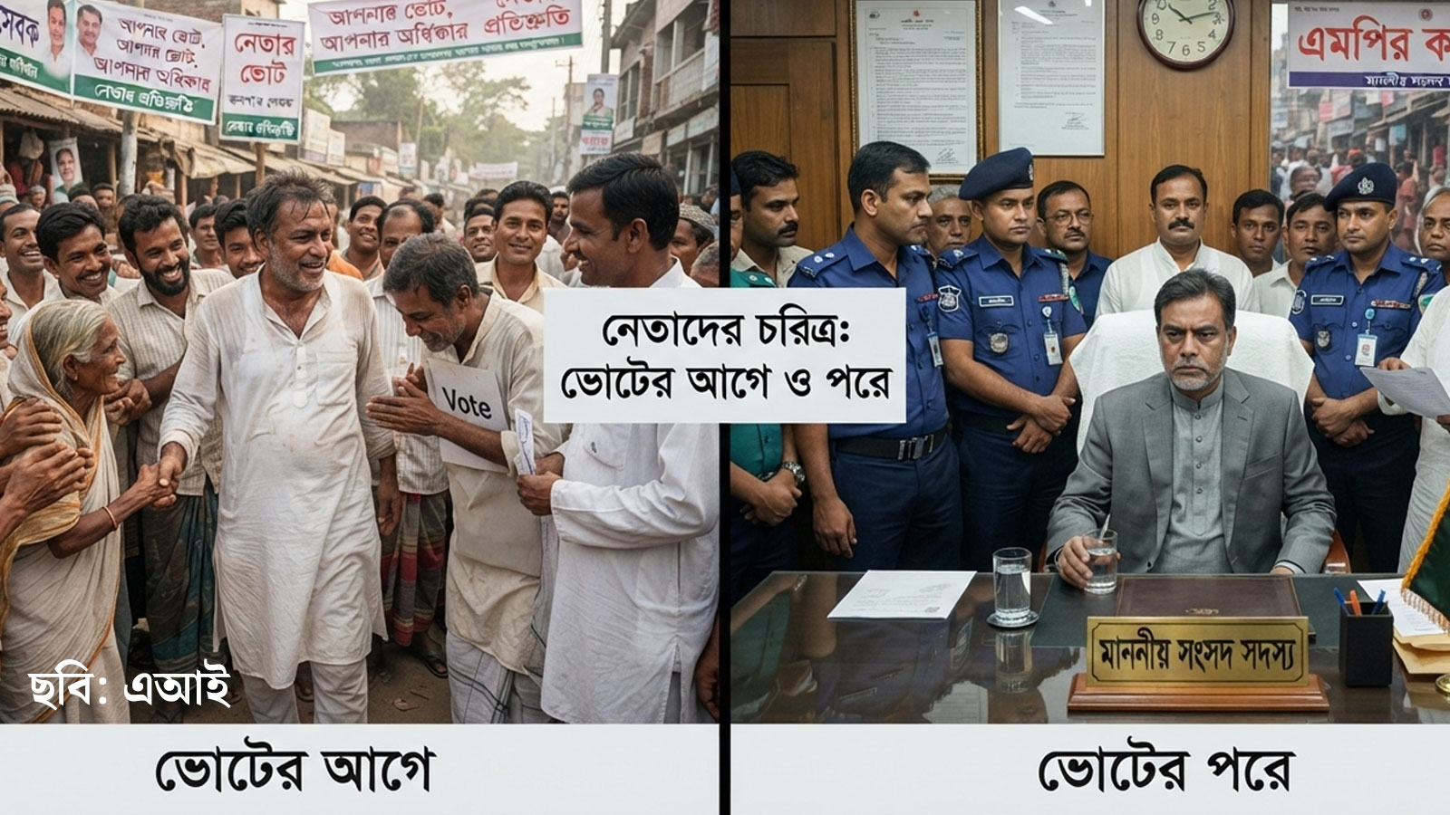 নেতাদের চরিত্র ভোটের আগে ও পরে 