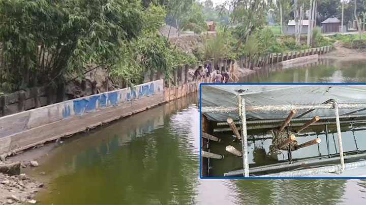লালমনিরহাটে বন্ধের দিনে পানির মধ্যেই গাইড ওয়াল নির্মাণ, স্থানীয়দের ক্ষোভ